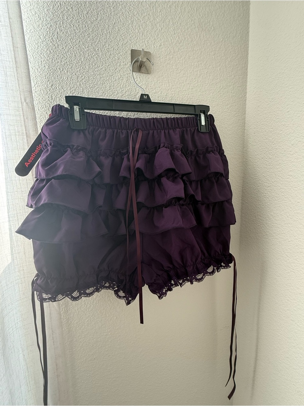 ROMWE Purple Ruffle Tiered Shorts with Lace Trim
